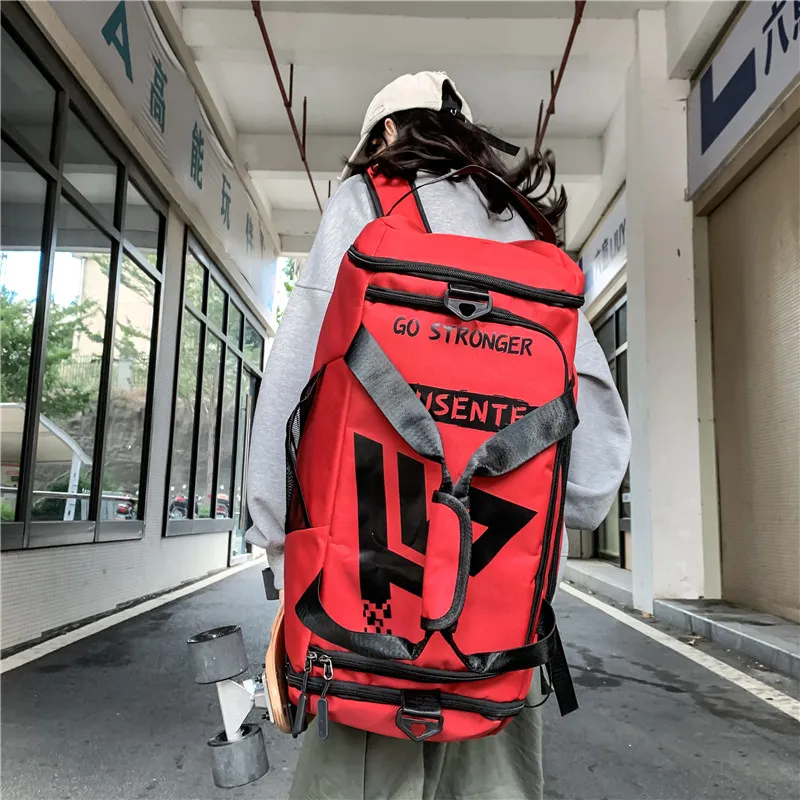 Deli Bear Oxford Luggage Bag Gym Bag Travel Bag Regular Unisex Black/Gray/Red-6