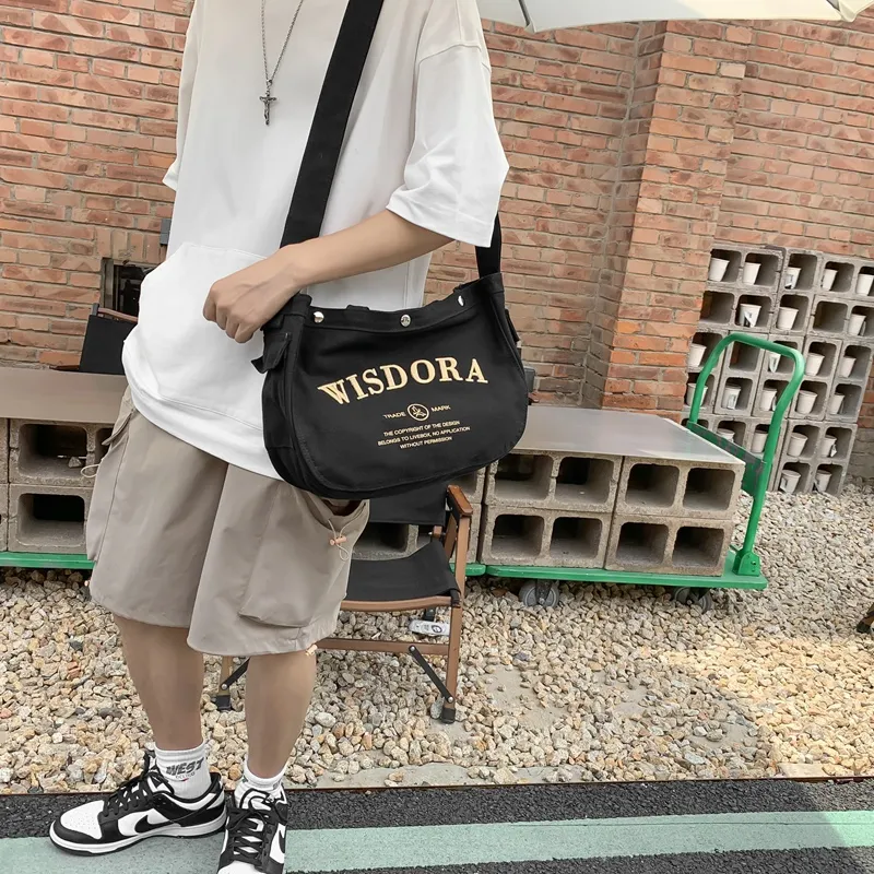 OUZIHUANG Canvas Bag, Shoulder Bag, Crossbody Bag Regular Unisex Black/Khaki/White-8