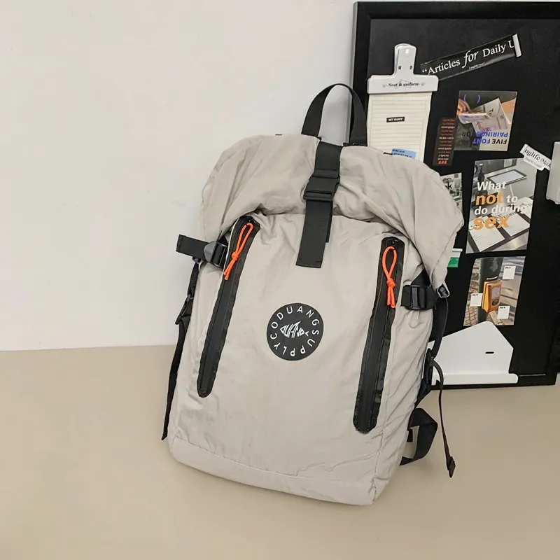 Deli Bear Nylon Fabric Backpack Unisex Black/Watermelon Red/Yellow/Light Gray-12