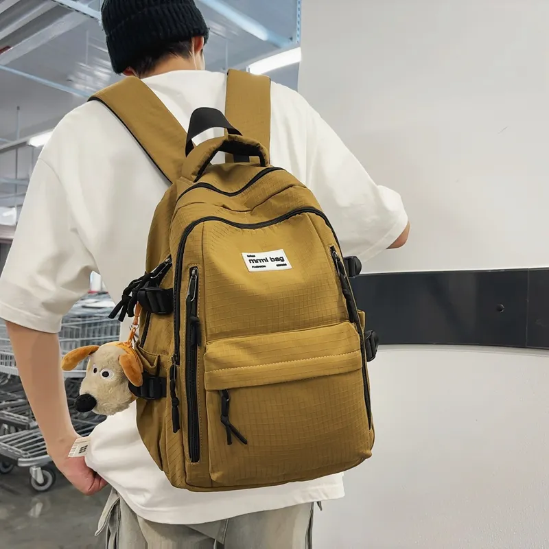 Deli Bear Nylon Backpack Regular Unisex Black/Green/Gray/Ginger Yellow/Red-18
