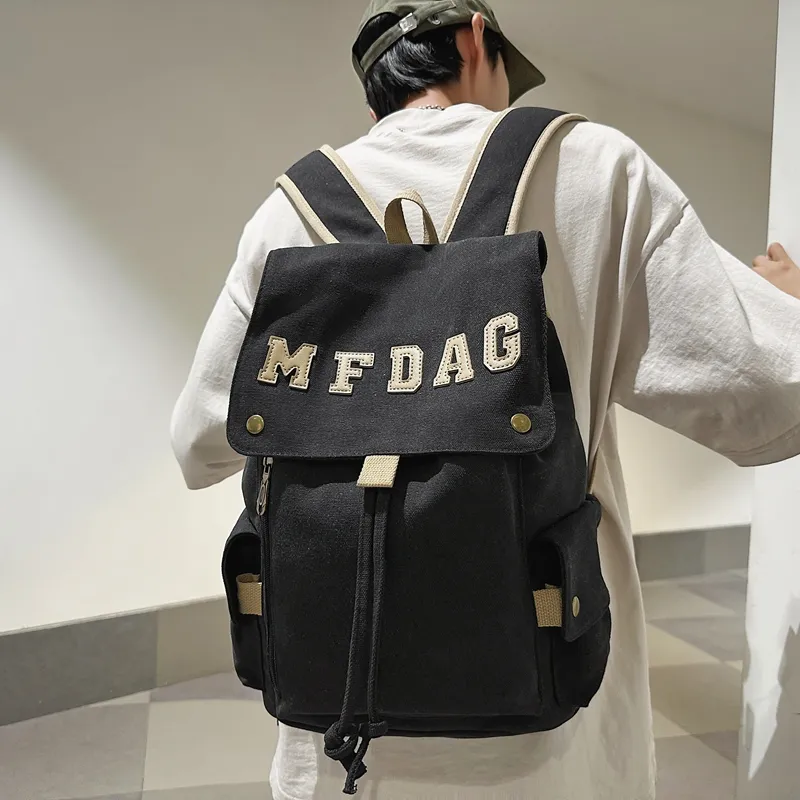 Deli Bear Canvas Backpack Regular Unisex Black/Ecru/Blue/Brown/Watermelon Red-26