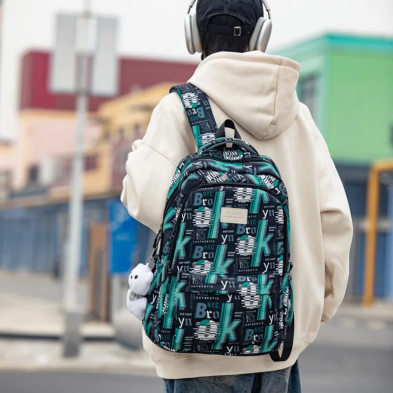 OUZIHUANG Nylon Backpack Regular Unisex Green/Black/Blue-2