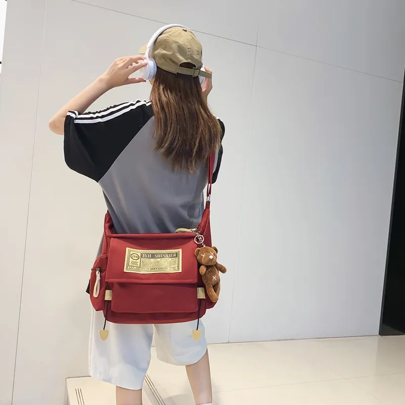 OUZIHUANG Nylon Shoulder Bag, Crossbody Bag Unisex Black/Blue/White/Red-4