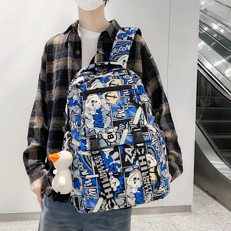 Deli Bear Nylon Carry Backpack Unisex Blue/Black/Purple/Red-7