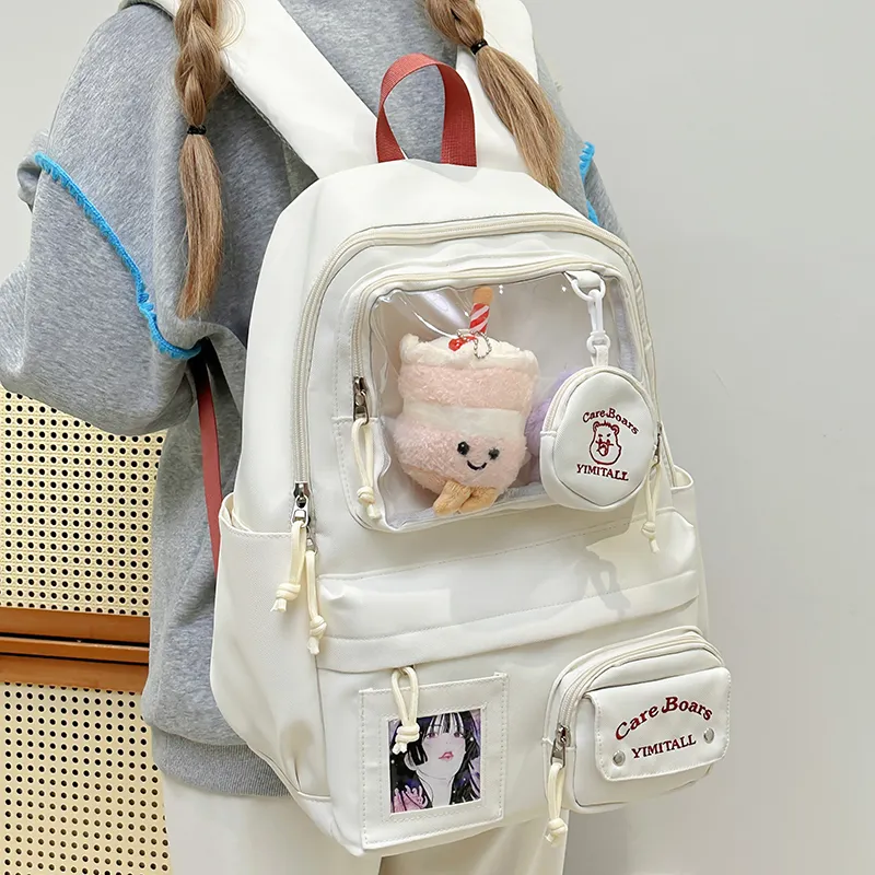 Deli Bear Nylon Backpack Women's White/Blue/Black/Yellow/Purple-2