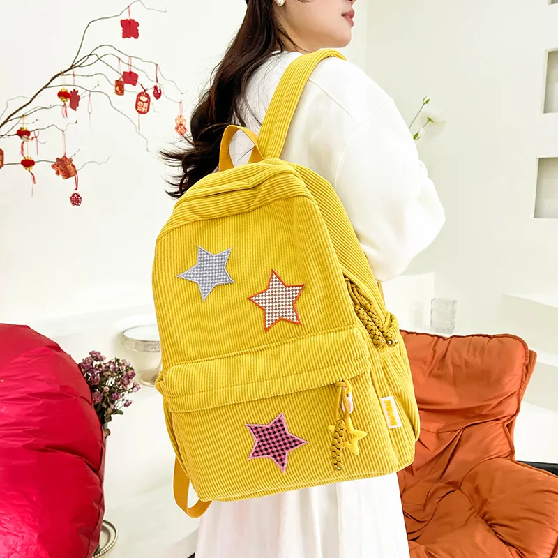 Deli Bear Corduroy Large Backpack Women's Red/Yellow/Khaki/White/Black/Green-8