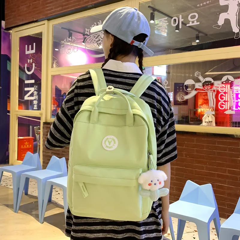 OUZIHUANG Nylon Backpack Large Size Unisex Black/White/Yellow/Green/Pink/Khaki-7