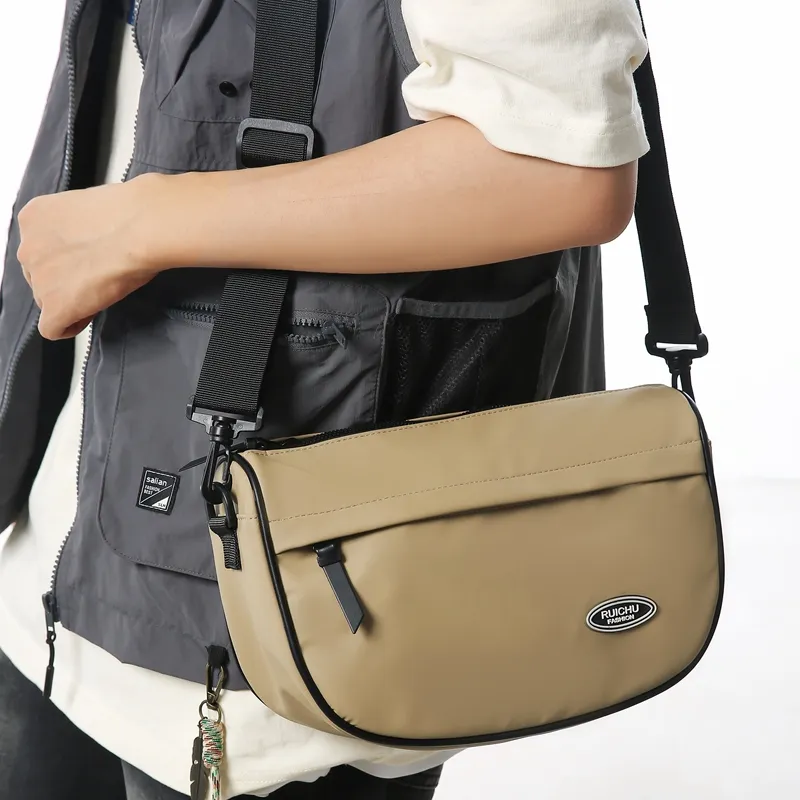 OUZIHUANG Nylon Fabric Crossbody Bag Unisex Black/White/Khaki/Green/Orange-2