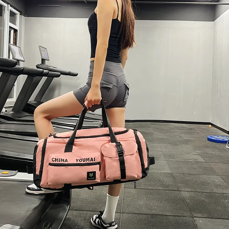 Deli Bear Nylon Gym Bag Unisex Black/Pink/Khaki/Red/Yellow/Army Green/Blue-6