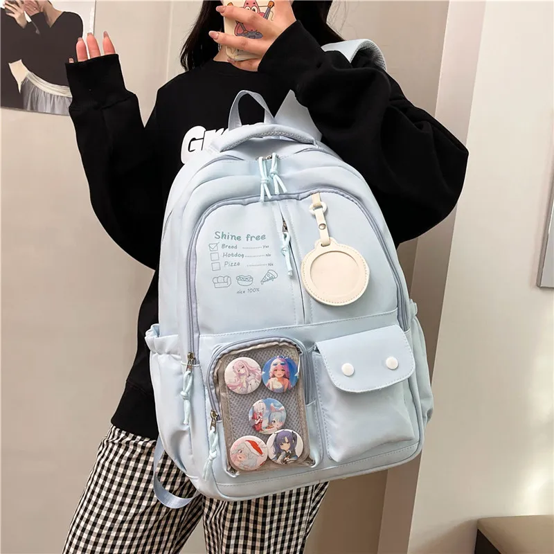 Deli Bear Nylon Backpack Regular Unisex Black/Pink/White/Khaki/Blue-24