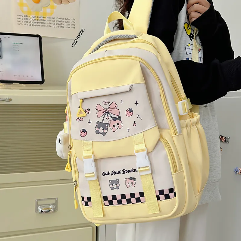 Deli Bear Nylon Backpack Women's Pink/Blue/Black/Yellow/Purple-14
