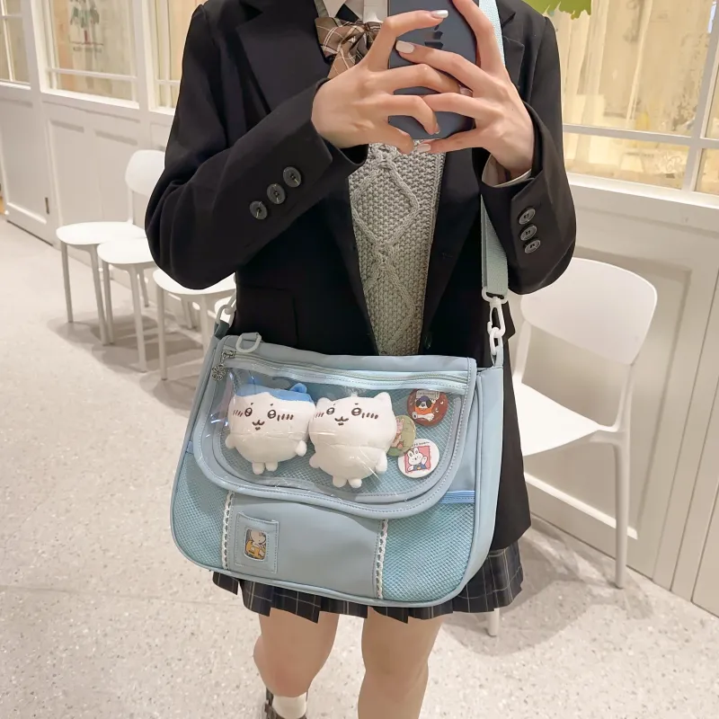OUZIHUANG Nylon With PVC Shoulder Bag Regular Women's Multicolor-11