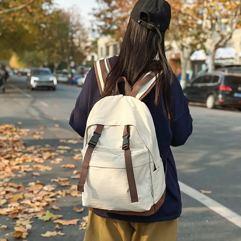 OUZIHUANG Nylon Backpack Unisex Black/White/Green-3