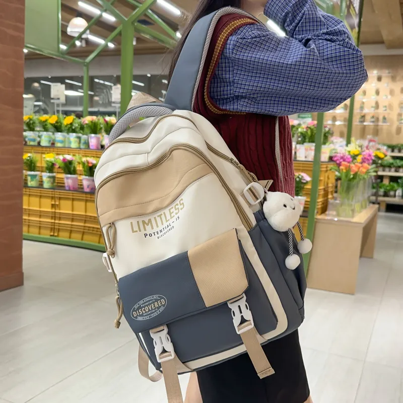 Deli Bear Nylon Backpack Unisex Black/Red & Blue/Pink & Blue/Blue & Red/Gray & Khaki-14