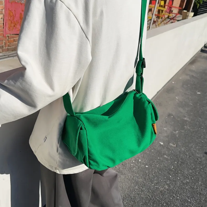 Deli Bear Canvas Class Bag Crossbody Bag Shoulder Bag Regular Unisex Green/Ecru/Orange/Black-4