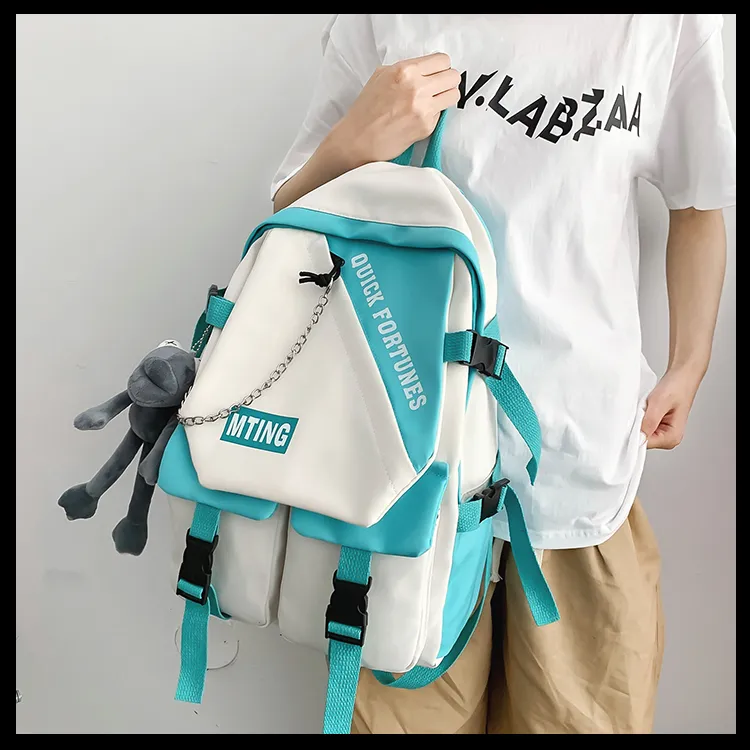 Deli Bear Nylon Fabric Backpack Regular Unisex Cyan/Blue/Gray/Black-1