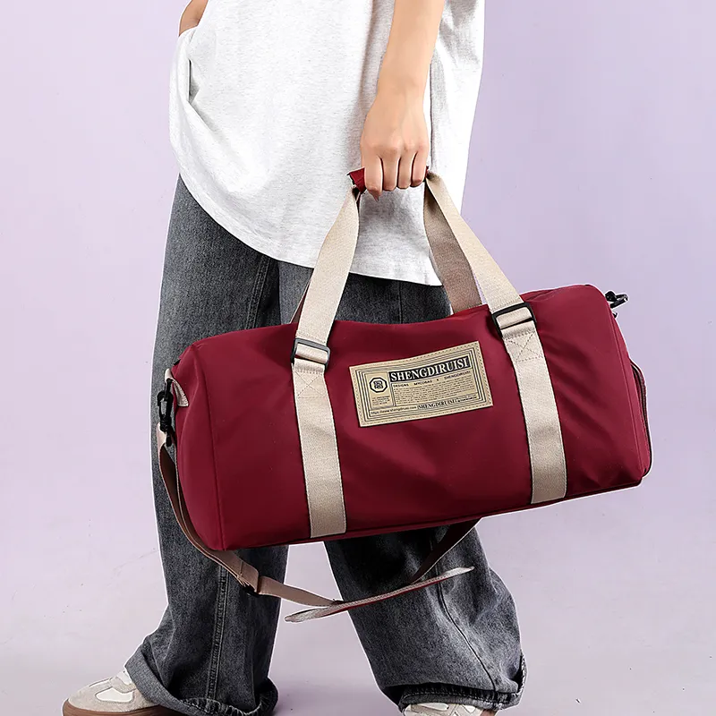 OUZIHUANG Nylon Travel Bag Unisex Black/Green/Pink Blue/Burgundy-11