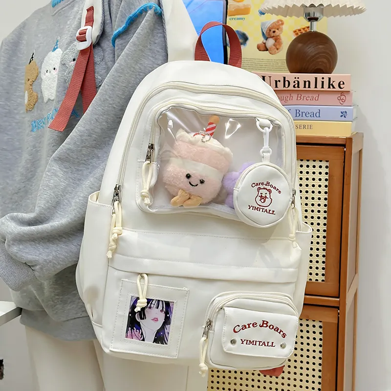 Deli Bear Nylon Backpack Women's White/Blue/Black/Yellow/Purple-1