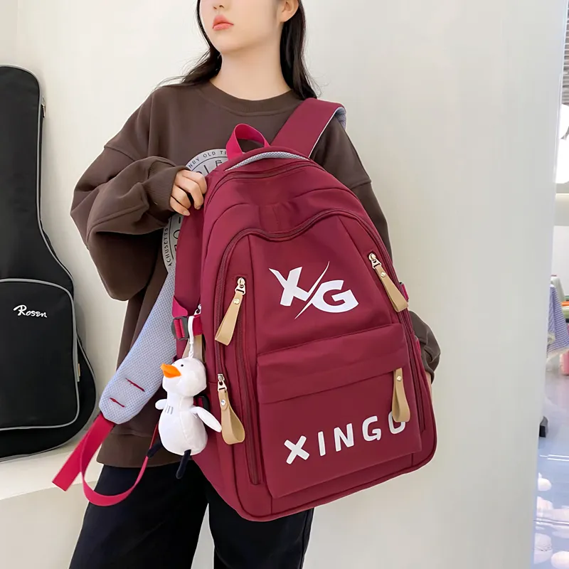 OUZIHUANG Nylon Backpack Regular Unisex Black/Khaki/White/Red-1