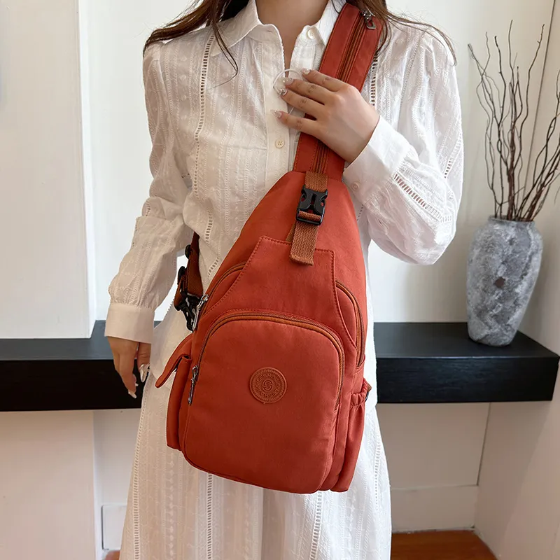 OUZIHUANG Nylon Fabric Crossbody Double Shoulder Sling Bag Unisex Black/Mandarin/Ecru-6