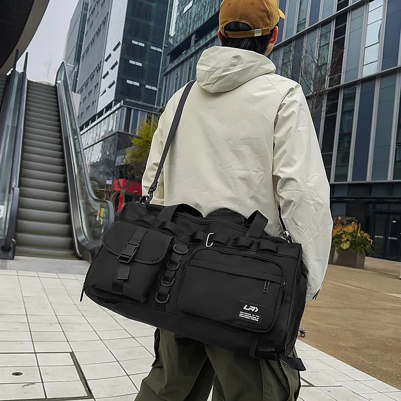 OUZIHUANG Nylon Travel Bag Unisex Black/Gray/Green-3