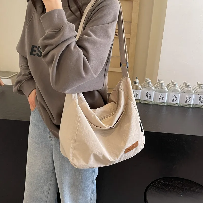 OUZIHUANG Nylon Shoulder Bag Crossbody Bag Regular Unisex Black/Khaki/Green/Ecru/Orange-37