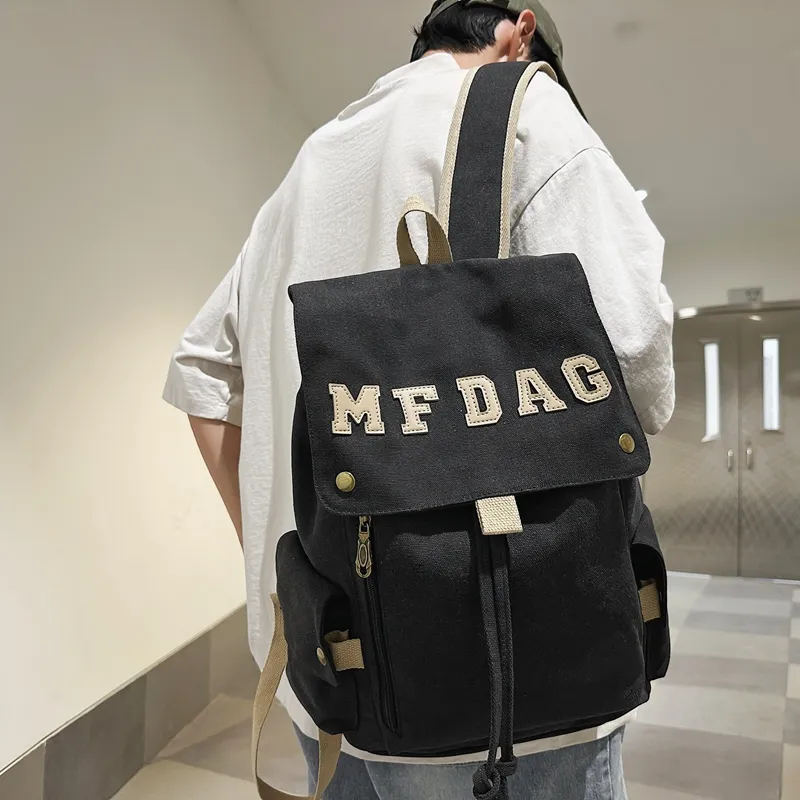 Deli Bear Canvas Backpack Regular Unisex Black/Ecru/Blue/Brown/Watermelon Red-29