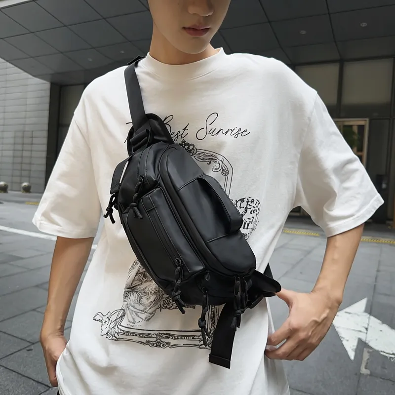 OUZIHUANG Nylon Fabric Handbag Shoulder Bag Crossbody Bag Fanny Pack Sling Bag Regular Unisex Black/Gray-11