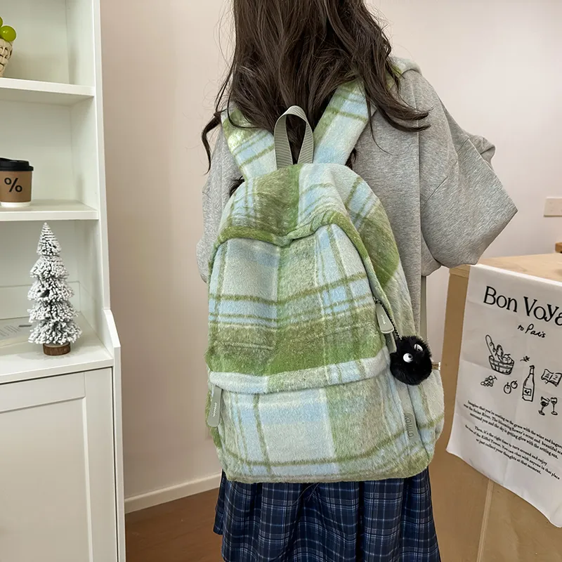 OUZIHUANG Woolen Backpack Regular Women's Pink/Green/Brown/Purple-8
