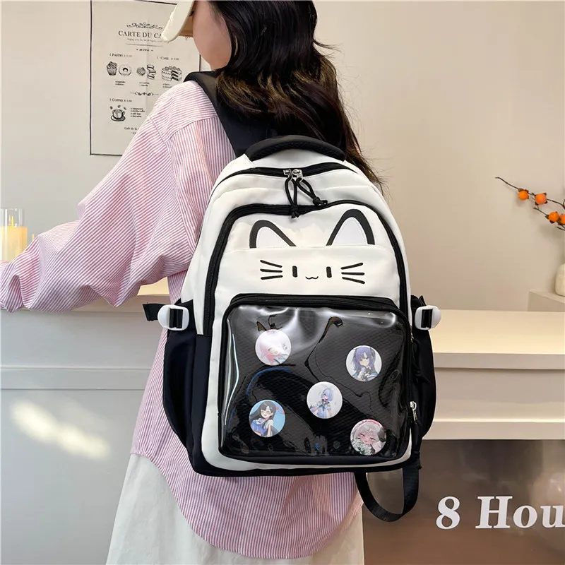Deli Bear Nylon Backpack Regular Unisex Black/Pink/Light Green/Blue/Dark Green-4