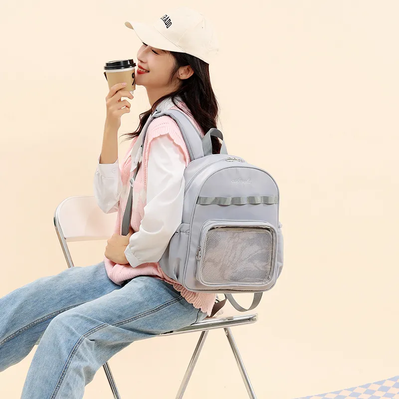 Deli Bear Fabric Backpack Women's Ecru/Gray/Light Purple/Sky Blue/Black-6