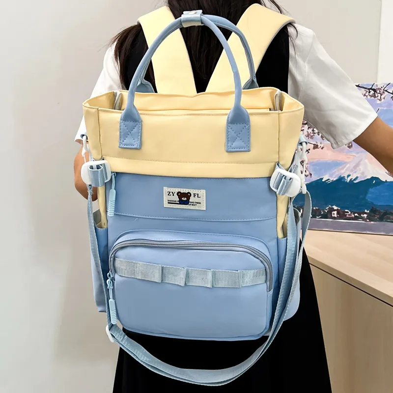 Deli Bear Canvas Canvas Bag Backpack Regular Unisex Green/Blue/Orange/Khaki/Black/Purple-2