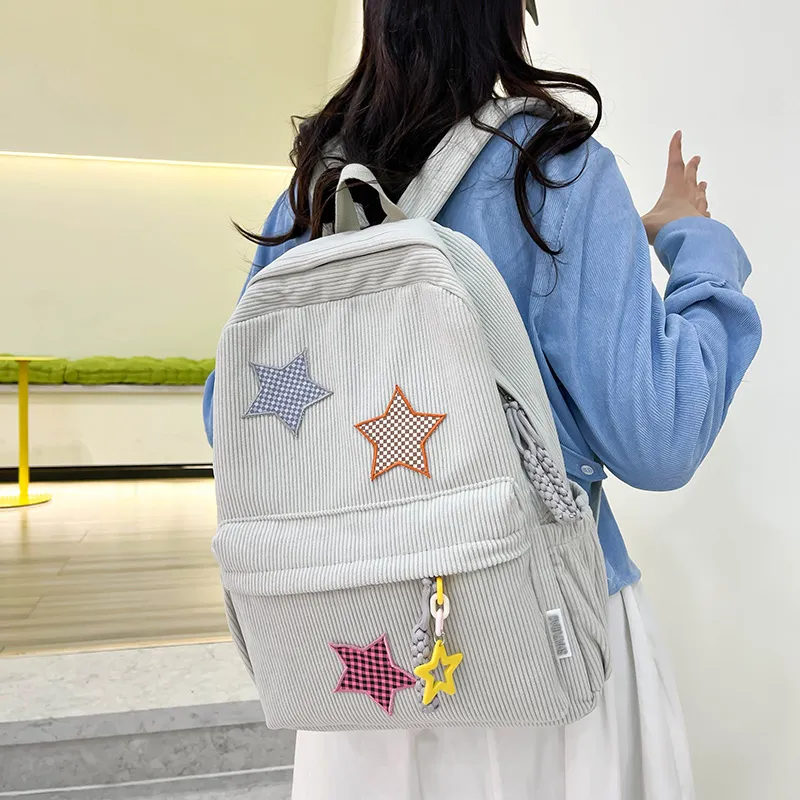 Deli Bear Corduroy Large Backpack Women's Red/Yellow/Khaki/White/Black/Green-12