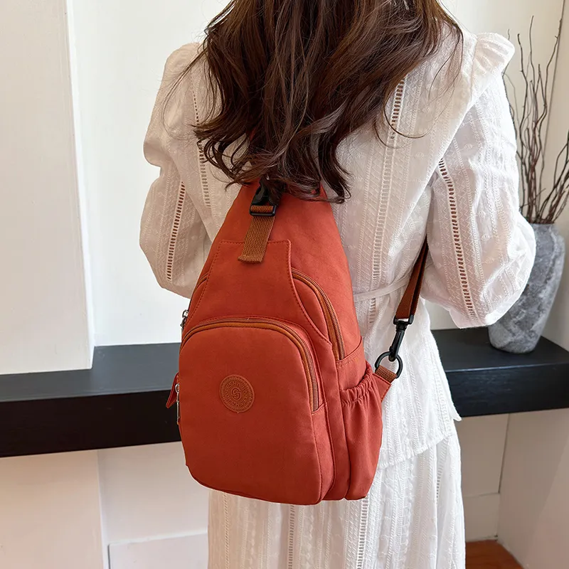 OUZIHUANG Nylon Fabric Crossbody Double Shoulder Sling Bag Unisex Black/Mandarin/Ecru-2
