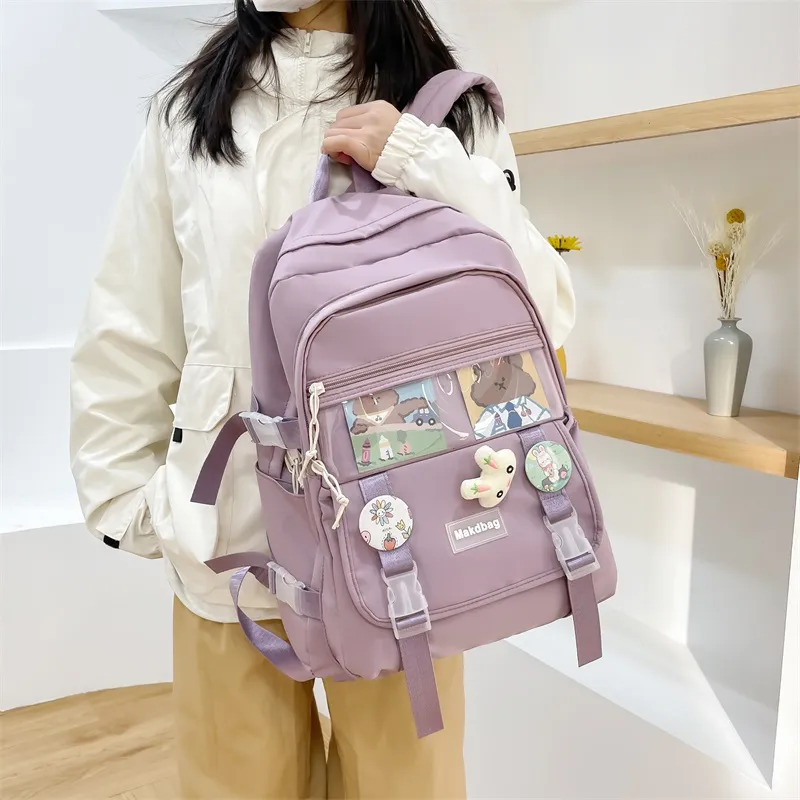 Deli Bear Canvas Backpack Regular Women's White/Black/Pink/Blue-13