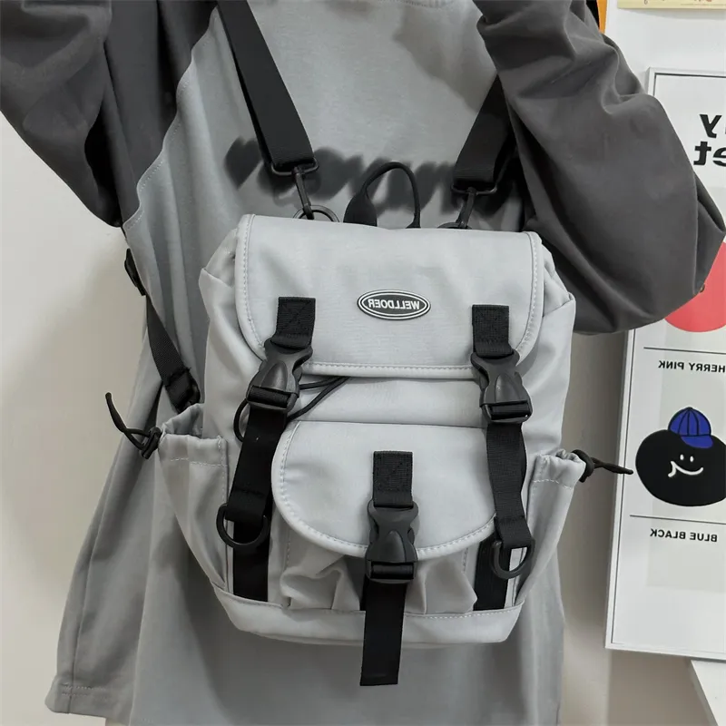 Deli Bear Nylon Backpack Crossbody Bag Regular Unisex Gray/White/Black-2