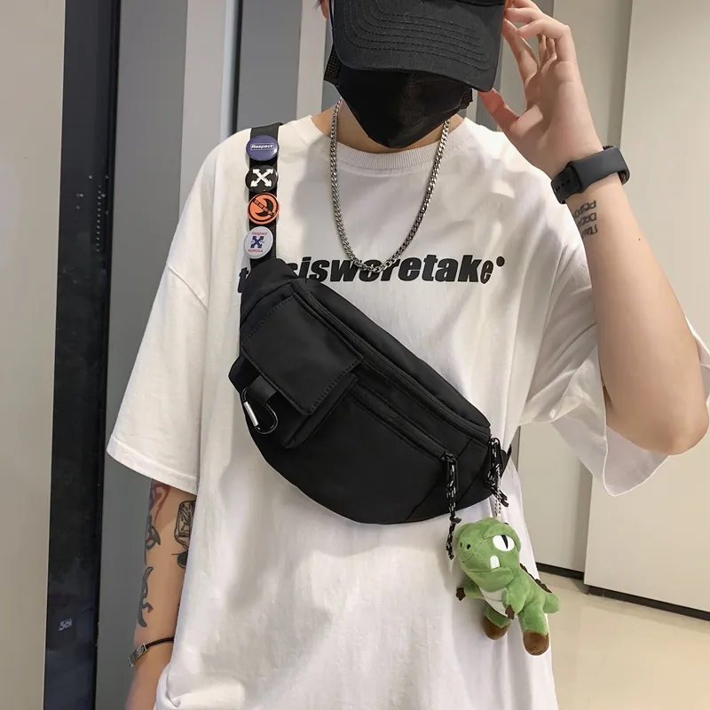 OUZIHUANG Nylon Sling Bag Regular Unisex Black/Blue/White-21