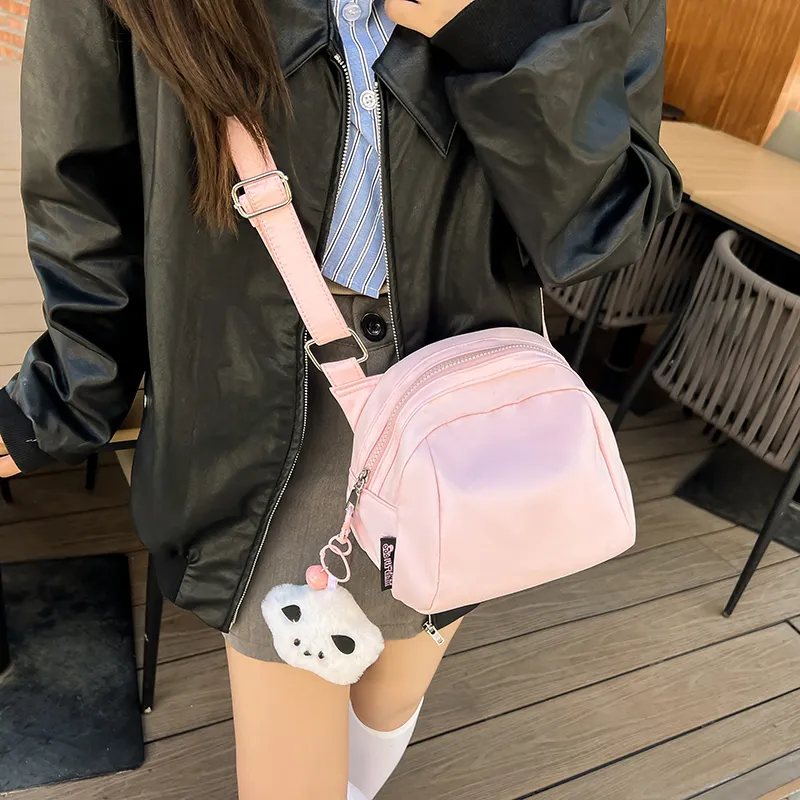Deli Bear Nylon Shoulder Bag Unisex Black/Pink/White/Green-7