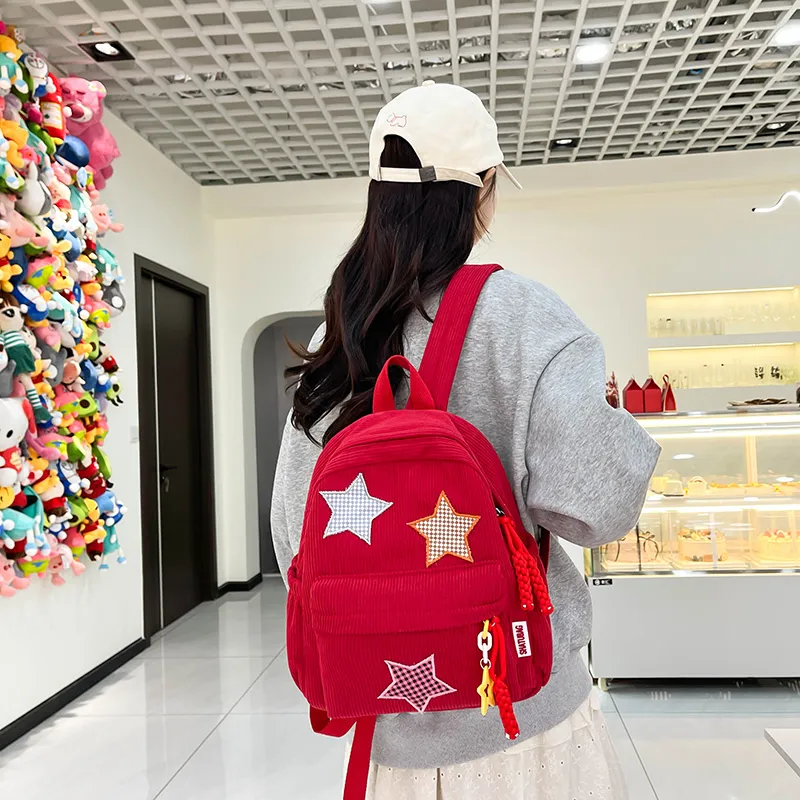 Deli Bear Corduroy Large Backpack Women's Red/Yellow/Khaki/White/Black/Green-24