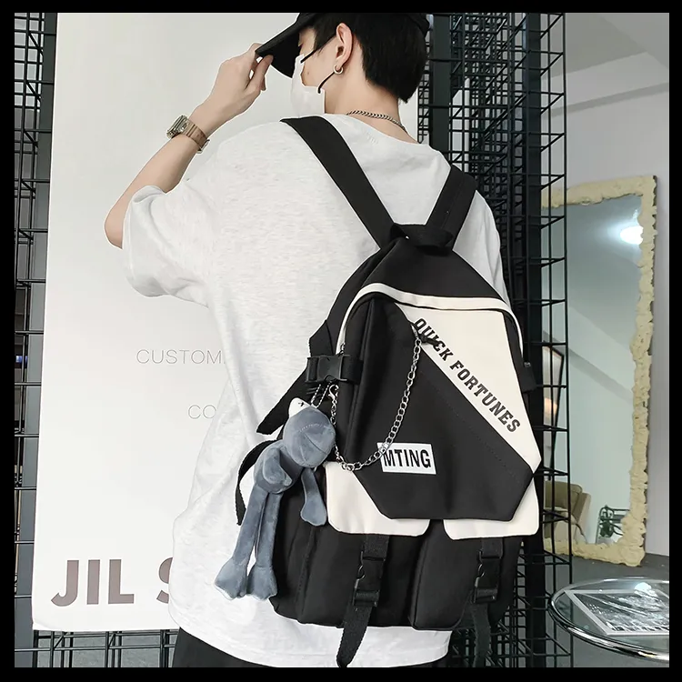 Deli Bear Nylon Fabric Backpack Regular Unisex Cyan/Blue/Gray/Black-21