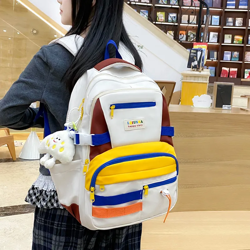 Deli Bear Nylon Backpack Unisex Red & Yellow/Blue & Green/Pink & Purple/Black-1
