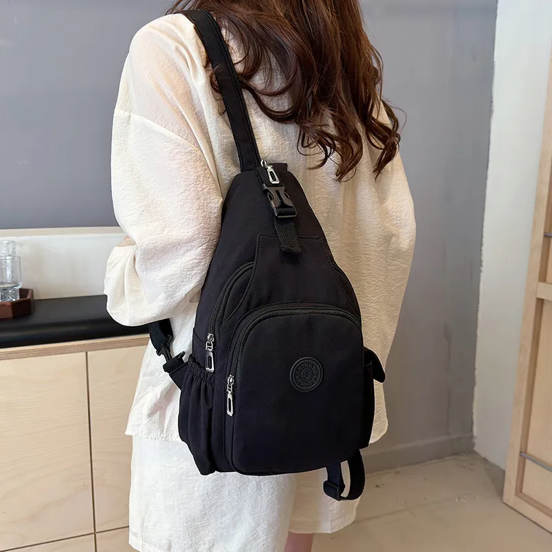 OUZIHUANG Nylon Fabric Crossbody Double Shoulder Sling Bag Unisex Black/Mandarin/Ecru-12