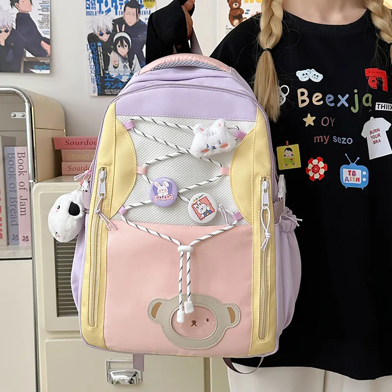 Deli Bear Polyester Backpack Women's Pink/Purple/Blue/Black/Yellow-8