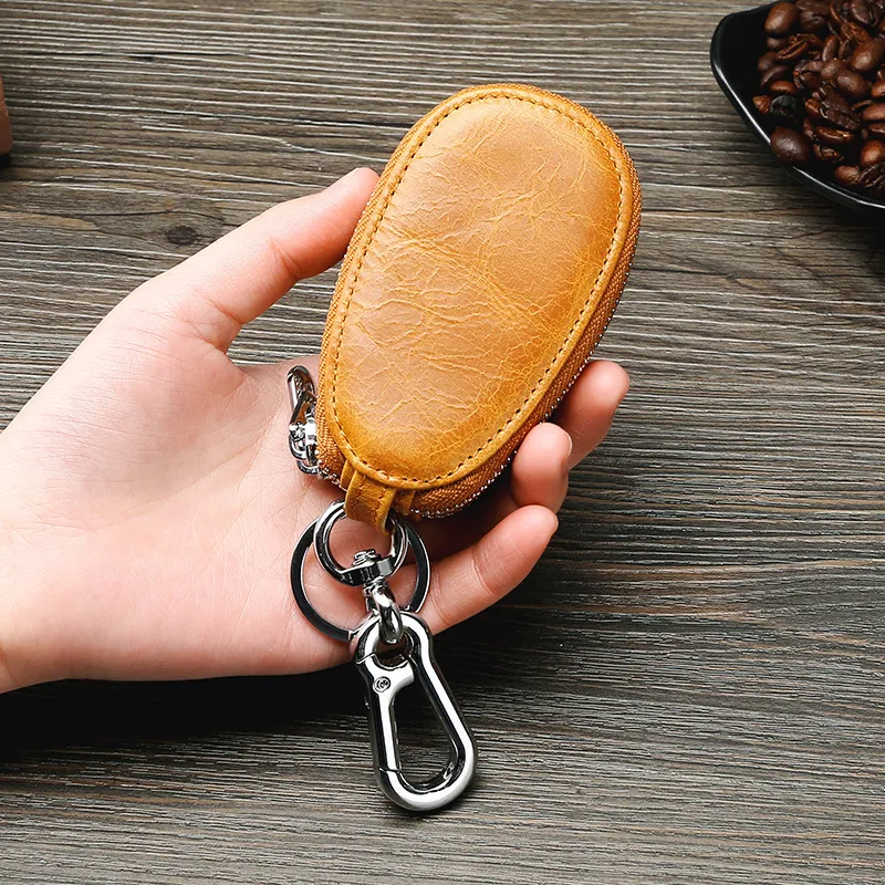 OUZIHUANG Cow Leather Key Pouch Storage Bag Regular Unisex Coffee/Light Brown/Burgundy-3