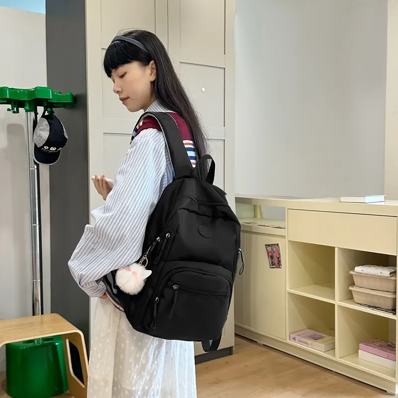 Deli Bear Nylon Backpack Regular Unisex Black \ Green \ Pink \ Khaki-1