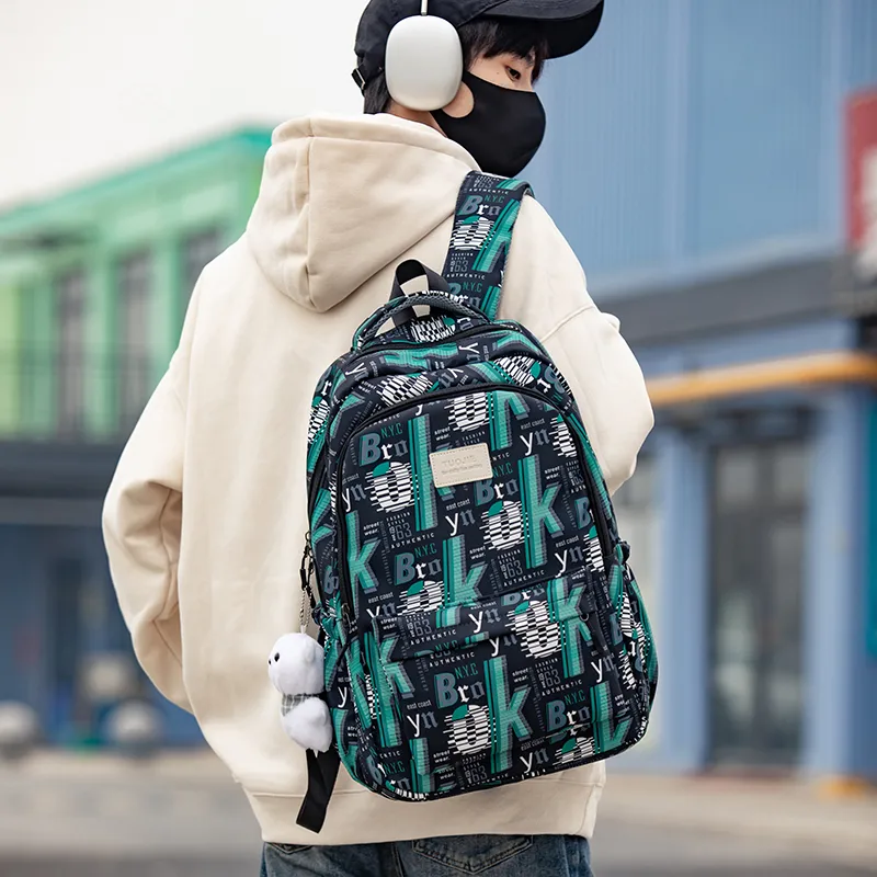 OUZIHUANG Nylon Backpack Regular Unisex Green/Black/Blue-4