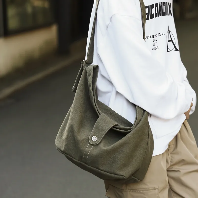 Deli Bear Canvas Canvas Bag Solid Color Crossbody Bag Shoulder Bag Regular Unisex Black/Green Brown Gray-8