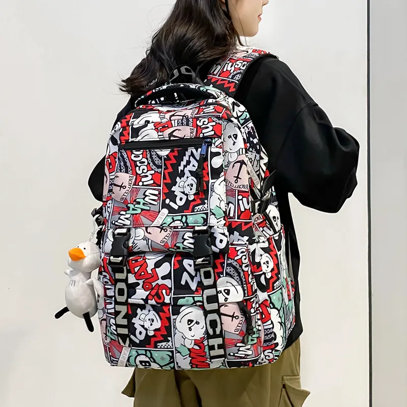 Deli Bear Nylon Carry Backpack Unisex Blue/Black/Purple/Red-1