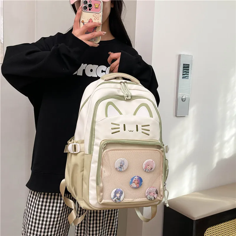 Deli Bear Nylon Backpack Regular Unisex Black/Pink/Light Green/Blue/Dark Green-11