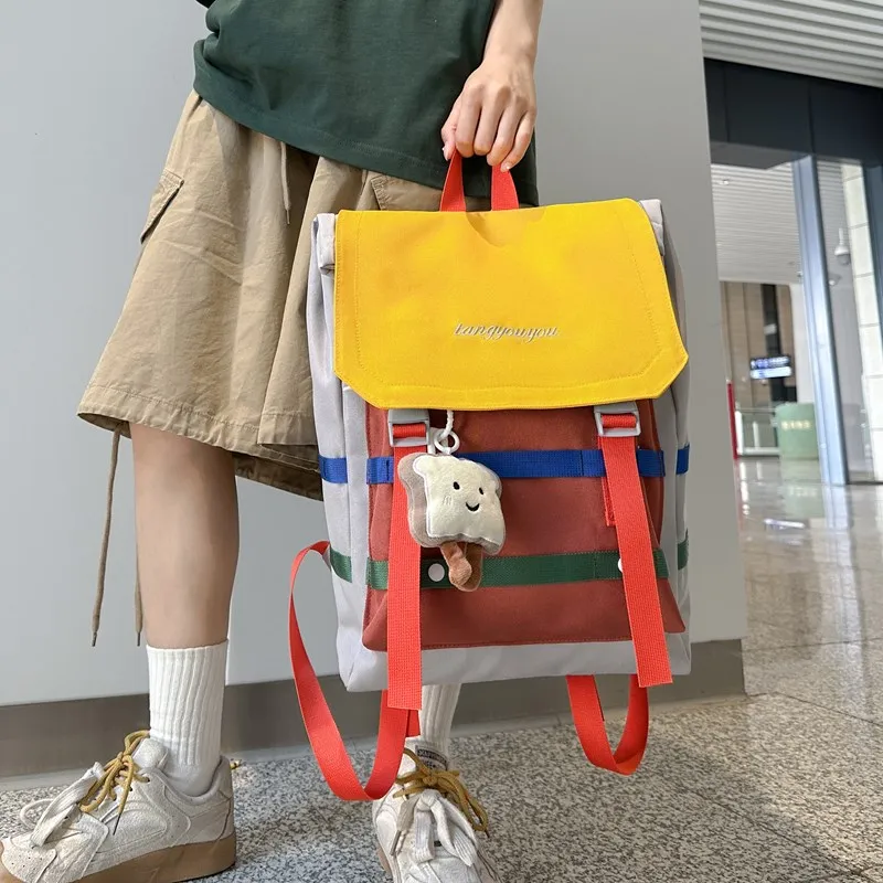 Deli Bear Oxford Backpack Regular Unisex Black Gray/Red Blue/Gray Coffee/Mandarin Yellow-2